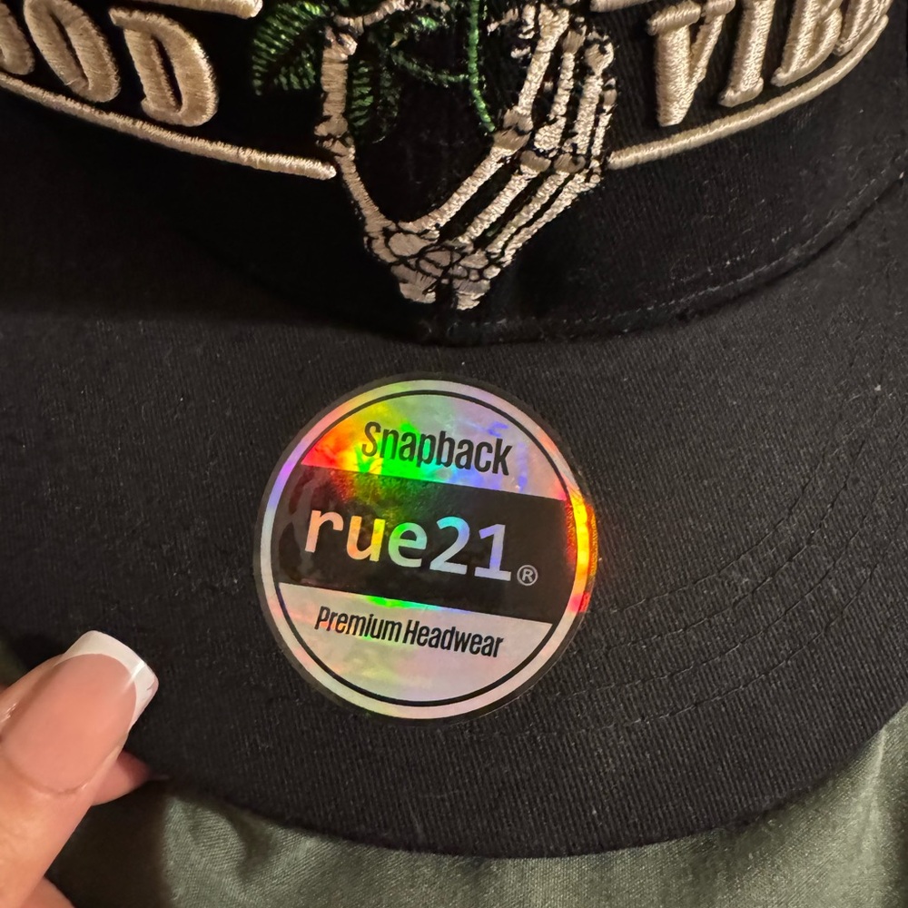 Rue21 Black Snapback with Red Rose and Skeleton Design - Picture 2 of 5